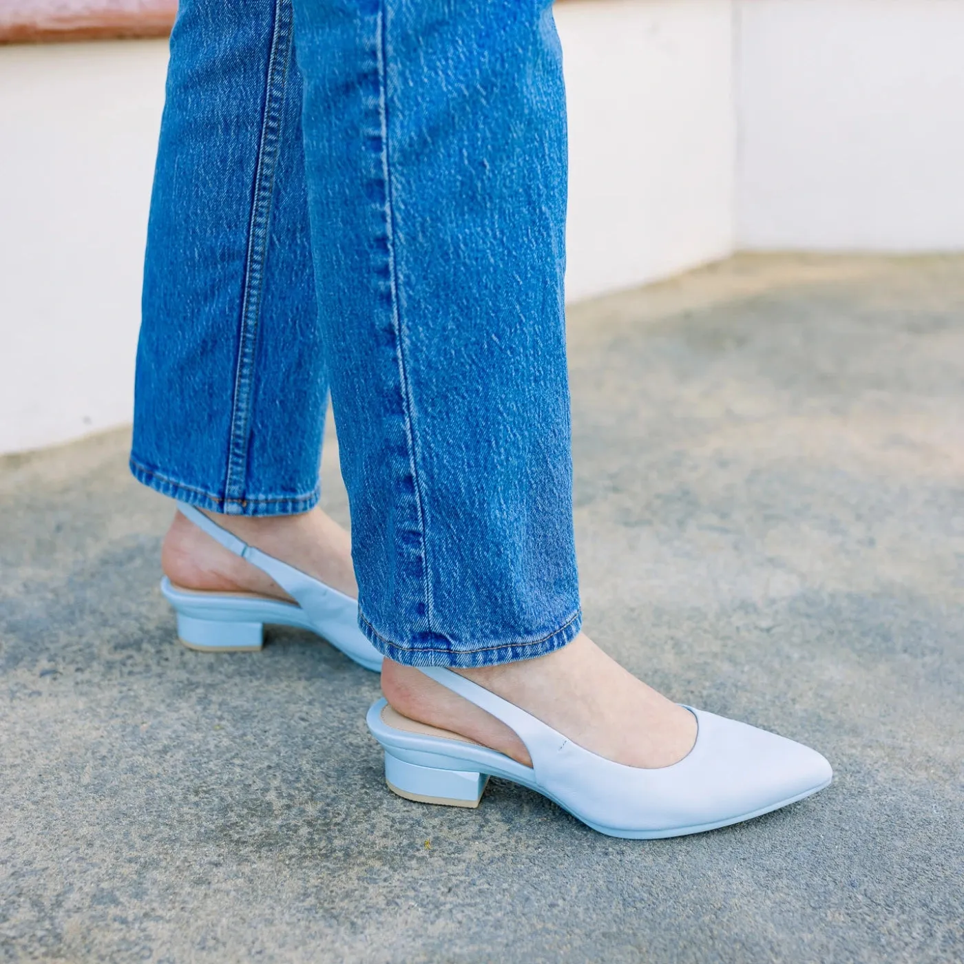 The Slingback - Baby Blue Leather 3 Block