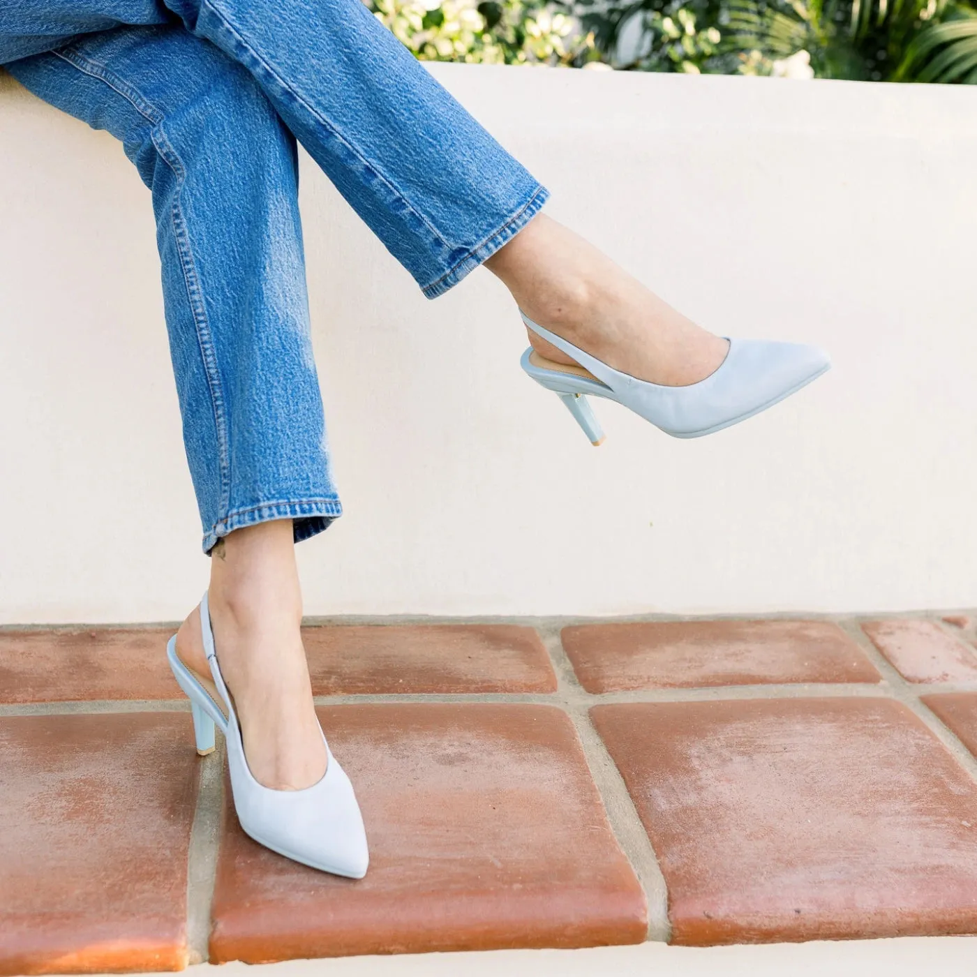 The Slingback - Baby Blue Leather 3 Block