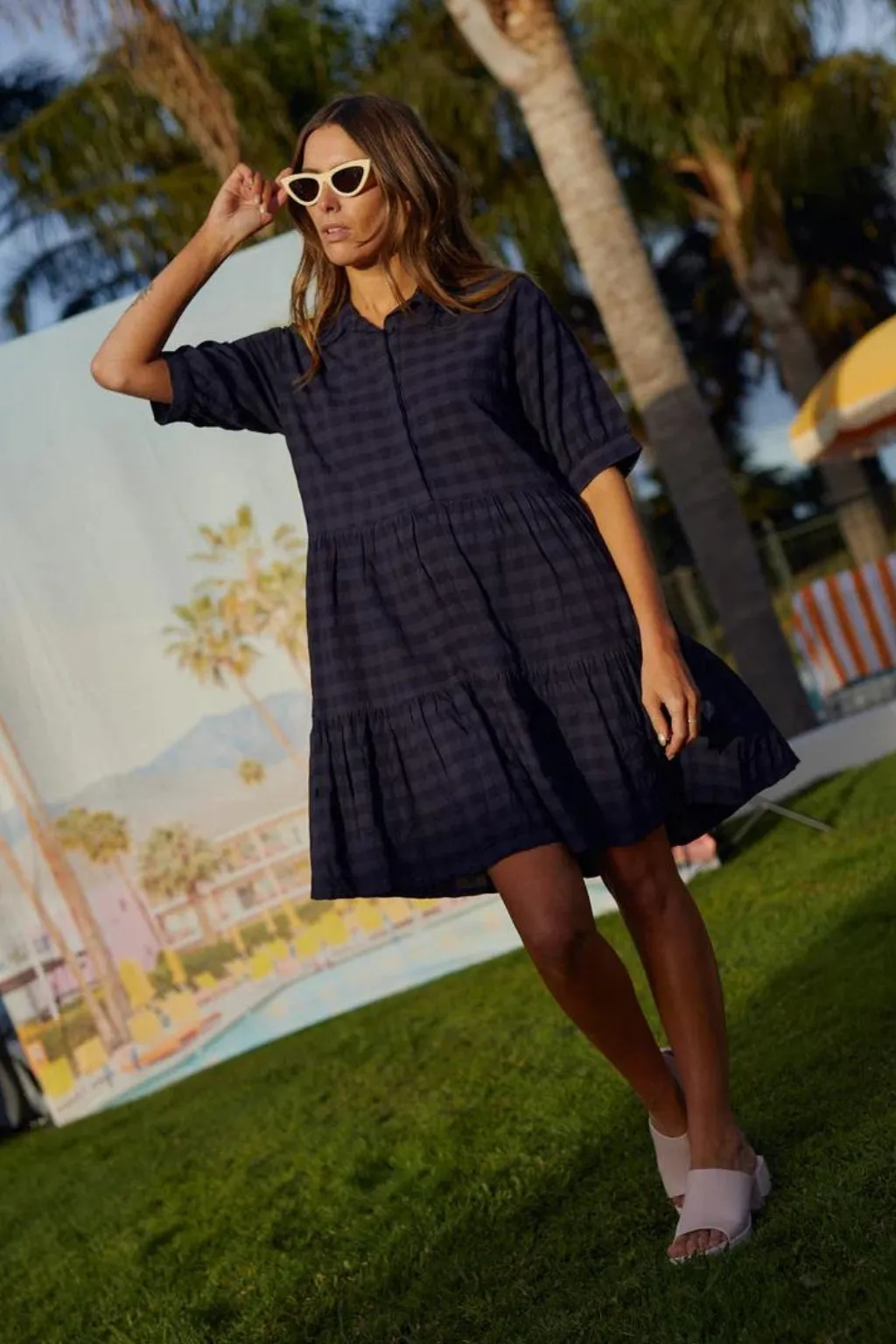 Thing Thing Nova Dress Navy Check