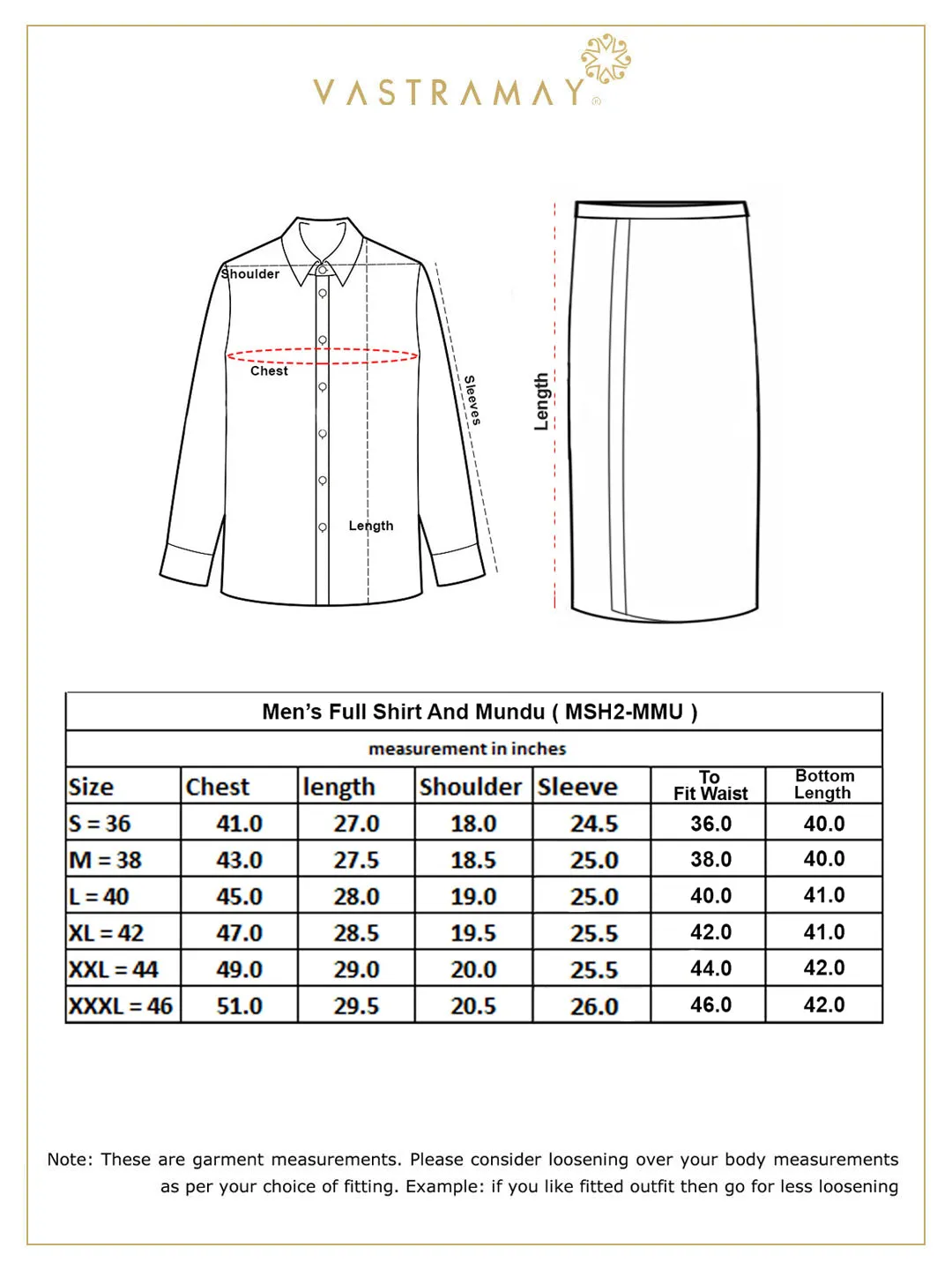 VASTRAMAY Men's Brown Silk Blend Printed Shirt And Mundu Set