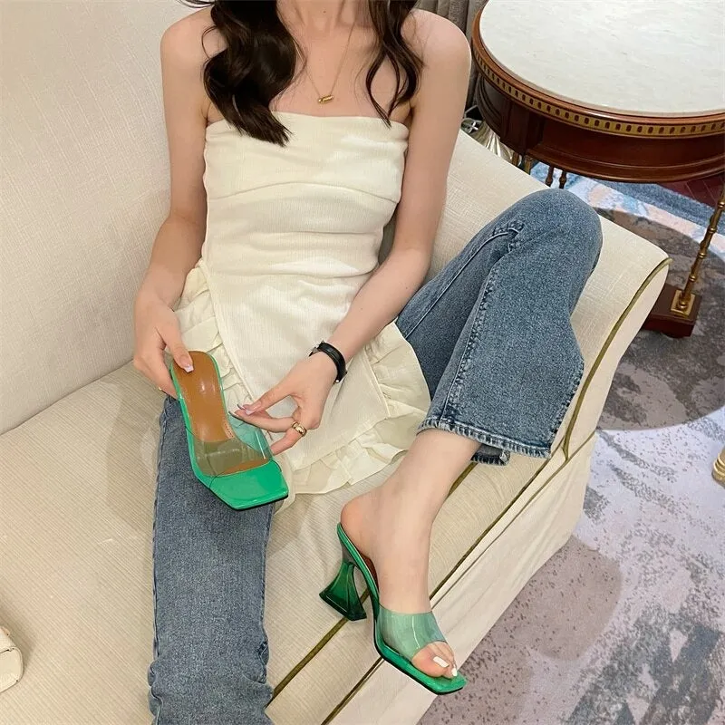 Women Crystal Hoof Heel Slippers
