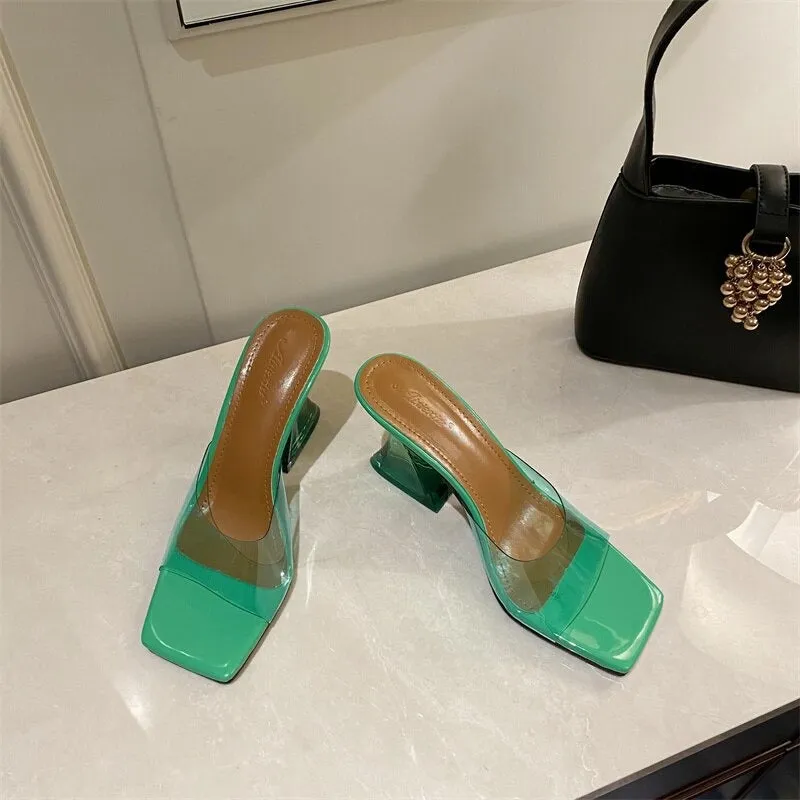 Women Crystal Hoof Heel Slippers