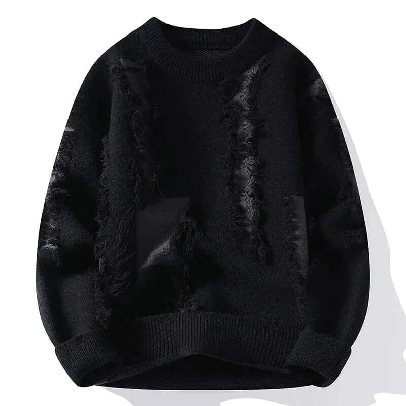 Women's Relaxed Fit Distressed Sweater with Knit Detailing