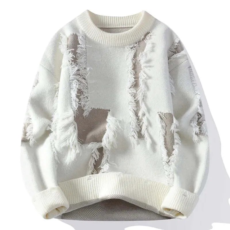 Women's Relaxed Fit Distressed Sweater with Knit Detailing